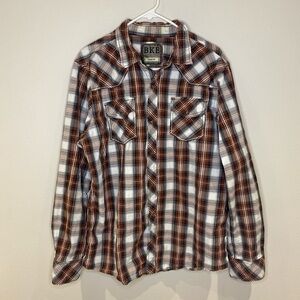 BKE BUCKLE Long Sleeve Plaid Pearl Snap Button‎ Shirt XL Slim Fit